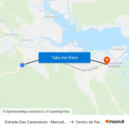 Estrada Das Canavieiras - Mercado Rio Sagrado to Centro de Paranaguá map