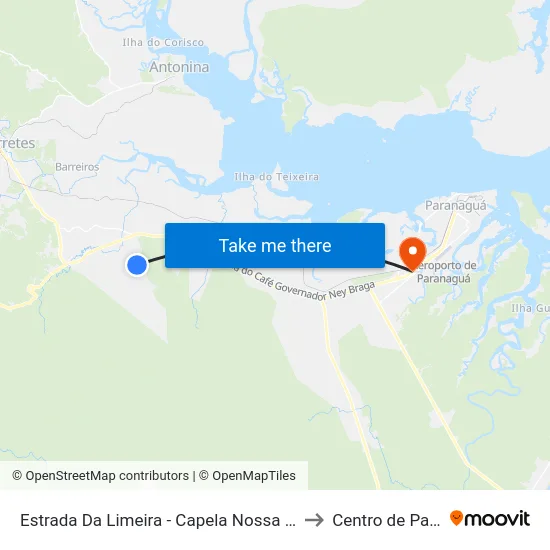 Estrada Da Limeira - Capela Nossa Senhora Da Glória to Centro de Paranaguá map