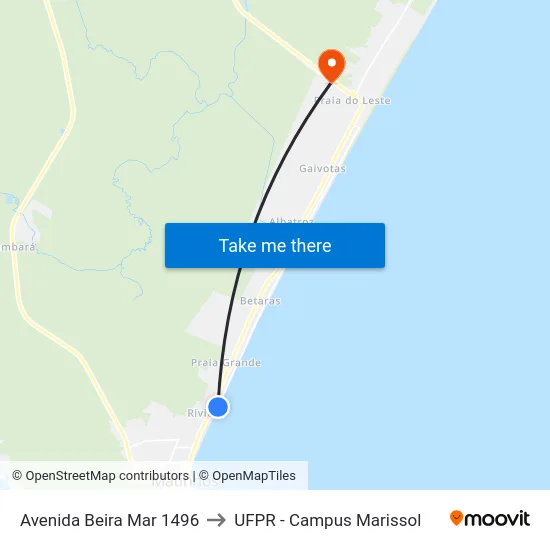 Avenida Beira Mar 1496 to UFPR - Campus Marissol map