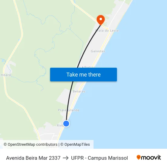 Avenida Beira Mar 2337 to UFPR - Campus Marissol map