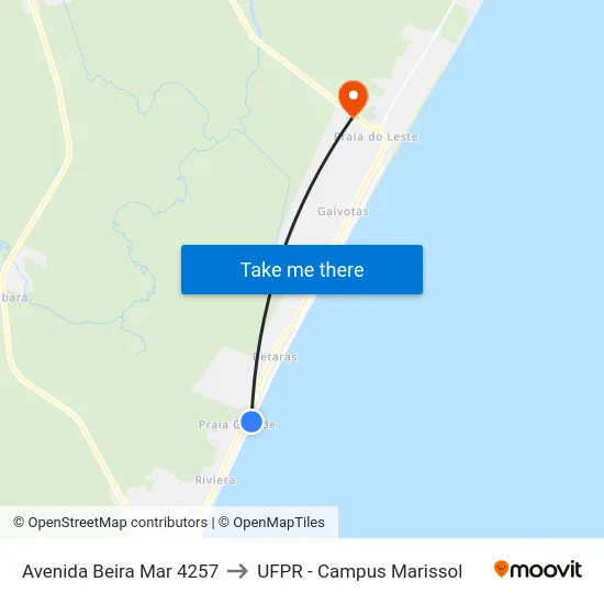 Avenida Beira Mar 4257 to UFPR - Campus Marissol map