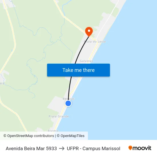 Avenida Beira Mar 5933 to UFPR - Campus Marissol map