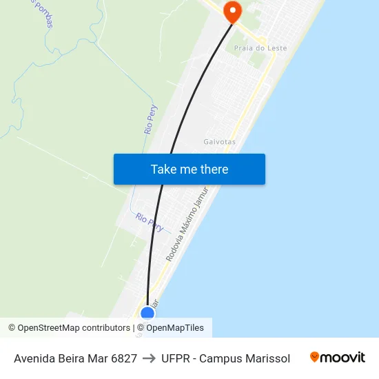 Avenida Beira Mar 6827 to UFPR - Campus Marissol map