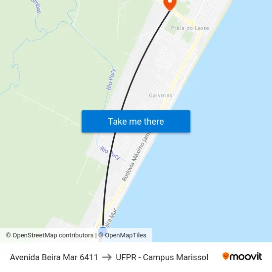 Avenida Beira Mar 6411 to UFPR - Campus Marissol map