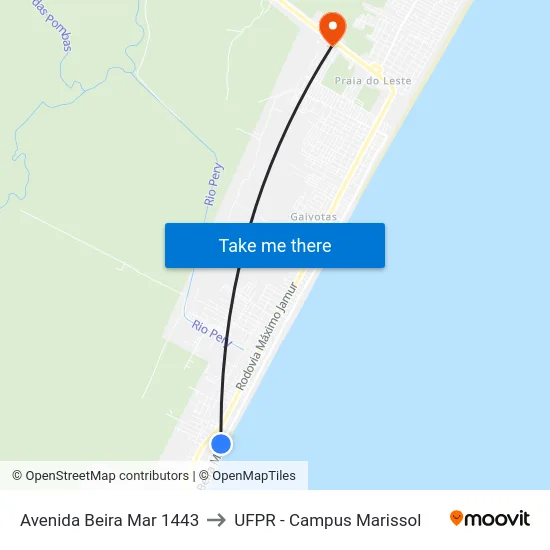 Avenida Beira Mar 1443 to UFPR - Campus Marissol map
