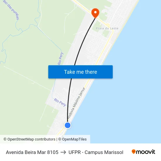 Avenida Beira Mar 8105 to UFPR - Campus Marissol map