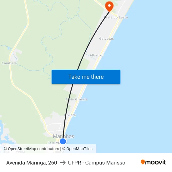 Avenida Maringa, 260 to UFPR - Campus Marissol map