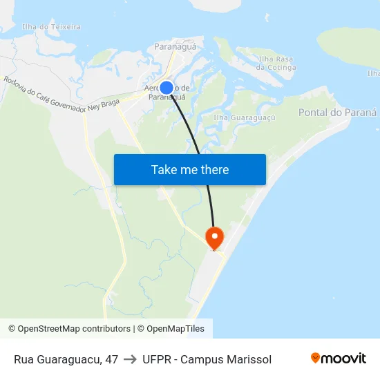 Rua Guaraguacu, 47 to UFPR - Campus Marissol map
