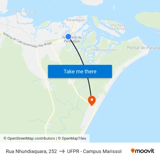 Rua Nhundiaquara, 252 to UFPR - Campus Marissol map