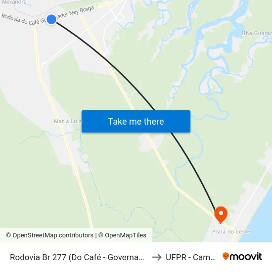 Rodovia Br 277 (Do Café - Governador Ney Braga) Alto Da Pixirica to UFPR - Campus Marissol map