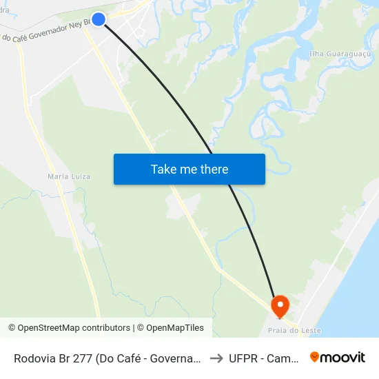 Rodovia Br 277 (Do Café - Governador Ney Braga) Martini Meat to UFPR - Campus Marissol map