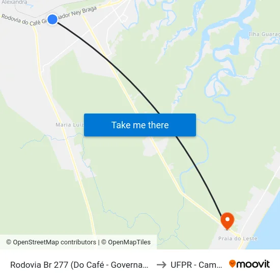 Rodovia Br 277 (Do Café - Governador Ney Braga) Alto Da Pixirica to UFPR - Campus Marissol map