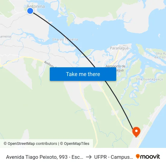 Avenida Tiago Peixoto, 993 - Escola João Paulino to UFPR - Campus Marissol map