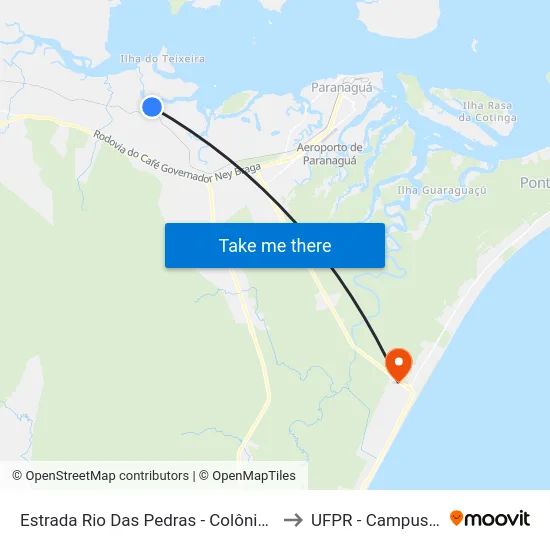 Estrada Rio Das Pedras - Colônia Rio Das Pedras to UFPR - Campus Marissol map