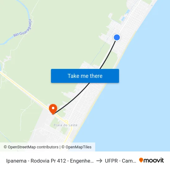 Ipanema - Rodovia Pr 412 - Engenheiro Darci Gomes De Morais, 5310 to UFPR - Campus Marissol map
