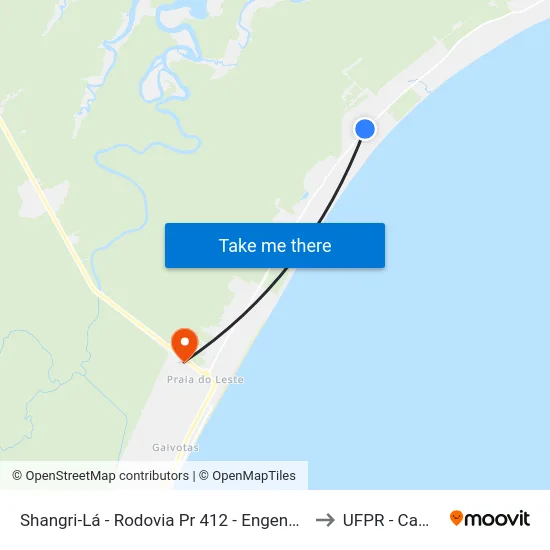Shangri-Lá - Rodovia Pr 412 - Engenheiro Darci Gomes De Morais, 10001 to UFPR - Campus Marissol map