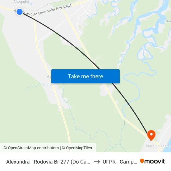 Alexandra - Rodovia Br 277 (Do Café - Governador Ney Braga) to UFPR - Campus Marissol map