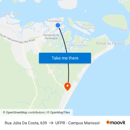 Rua Júlia Da Costa, 639 to UFPR - Campus Marissol map