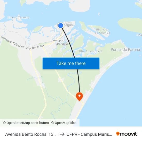 Avenida Bento Rocha, 1377 to UFPR - Campus Marissol map