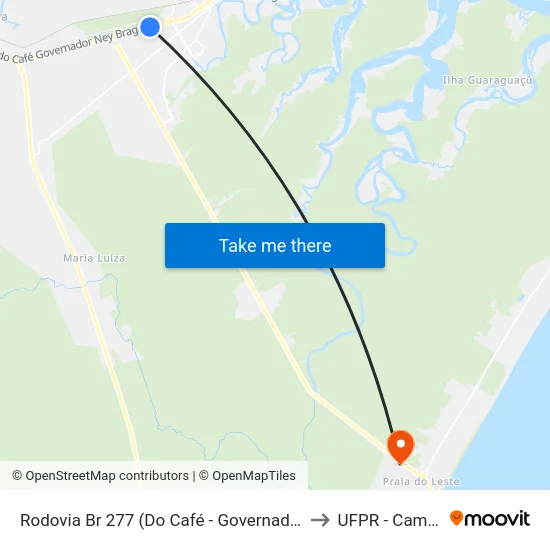 Rodovia Br 277 (Do Café - Governador Ney Braga) Posto Paranaguá to UFPR - Campus Marissol map