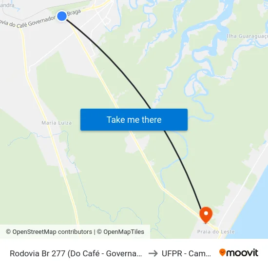 Rodovia Br 277 (Do Café - Governador Ney Braga) Trevo Pr 508 to UFPR - Campus Marissol map