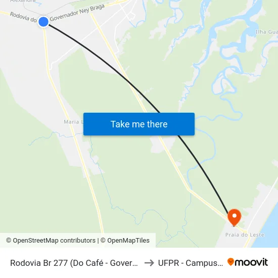 Rodovia Br 277 (Do Café - Governador Ney Braga) to UFPR - Campus Marissol map