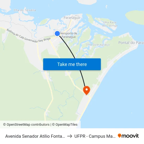Avenida Senador Atílio Fontana, 900 to UFPR - Campus Marissol map