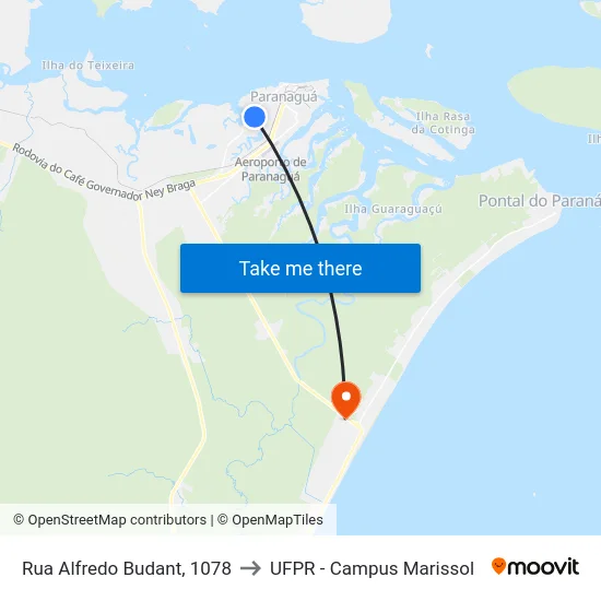 Rua Alfredo Budant, 1078 to UFPR - Campus Marissol map