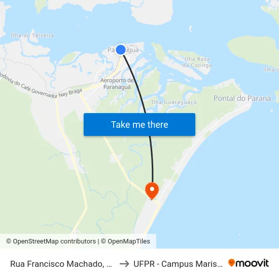 Rua Francisco Machado, 353 to UFPR - Campus Marissol map