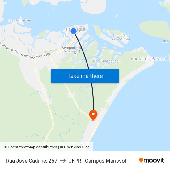 Rua José Cadilhe, 257 to UFPR - Campus Marissol map