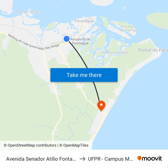 Avenida Senador Atílio Fontana, 1100 to UFPR - Campus Marissol map