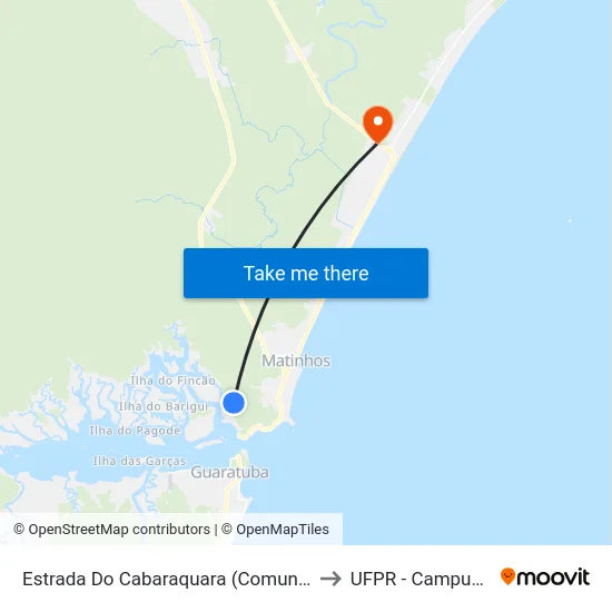 Estrada Do Cabaraquara (Comunidade Cabaquara) to UFPR - Campus Marissol map