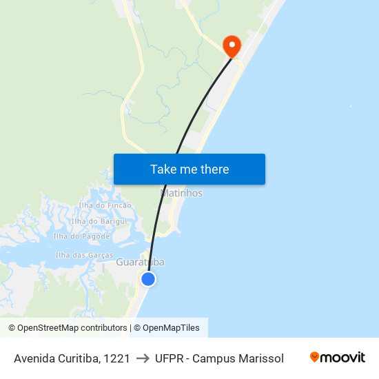 Avenida Curitiba, 1221 to UFPR - Campus Marissol map