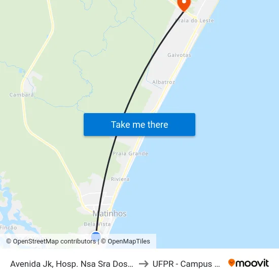 Avenida Jk, Hosp. Nsa Sra Dos Navegantes to UFPR - Campus Marissol map