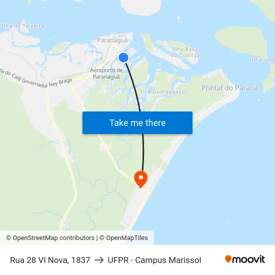 Rua 28 Vl Nova, 1837 to UFPR - Campus Marissol map