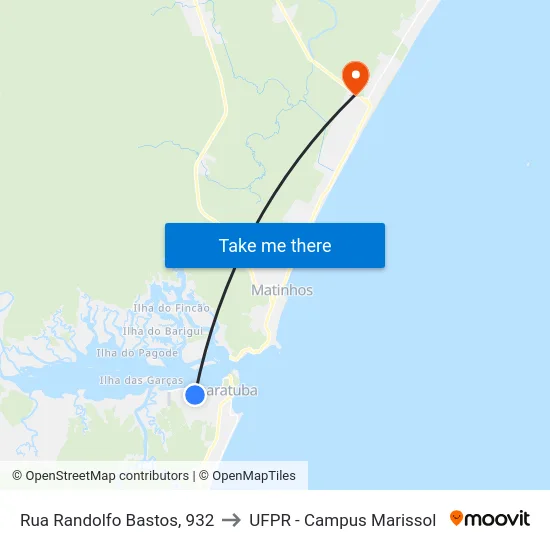 Rua Randolfo Bastos, 932 to UFPR - Campus Marissol map