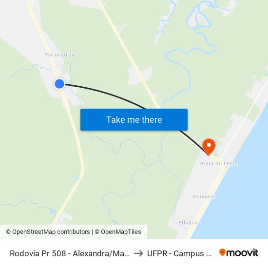 Rodovia Pr 508 - Alexandra/Matinhos, 9199 to UFPR - Campus Marissol map
