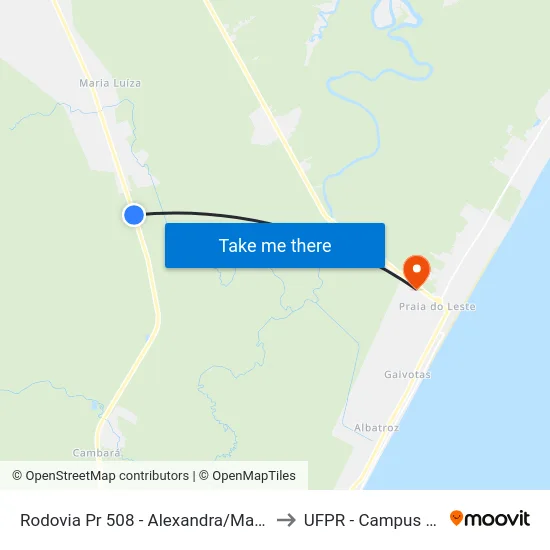 Rodovia Pr 508 - Alexandra/Matinhos, 11817 to UFPR - Campus Marissol map