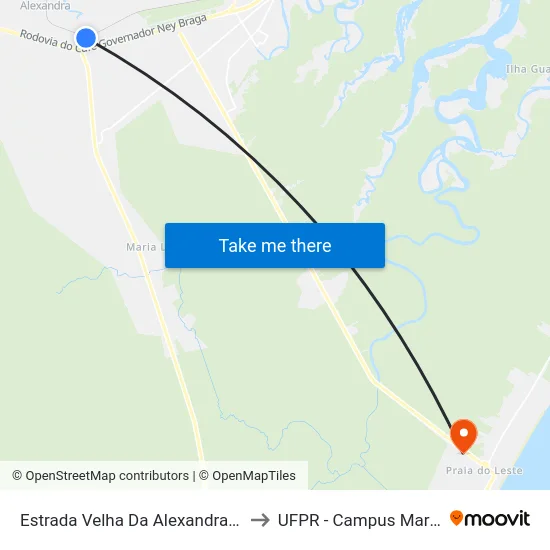 Estrada Velha Da Alexandra, 6103 to UFPR - Campus Marissol map