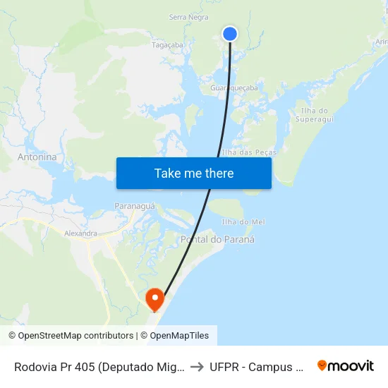 Rodovia Pr 405 (Deputado Miguel Bufara) to UFPR - Campus Marissol map