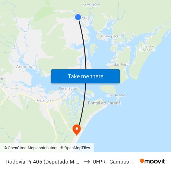 Rodovia Pr 405 (Deputado Miguel Bufara) to UFPR - Campus Marissol map