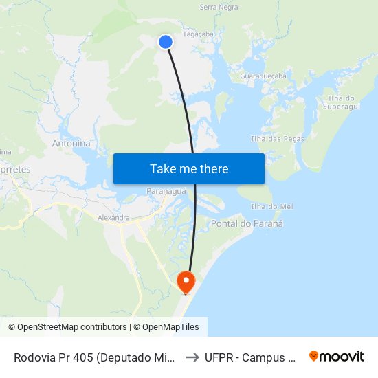 Rodovia Pr 405 (Deputado Miguel Bufara) to UFPR - Campus Marissol map