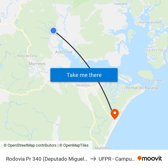 Rodovia Pr 340 (Deputado Miguel Bufara) - Rio Do Meio to UFPR - Campus Marissol map