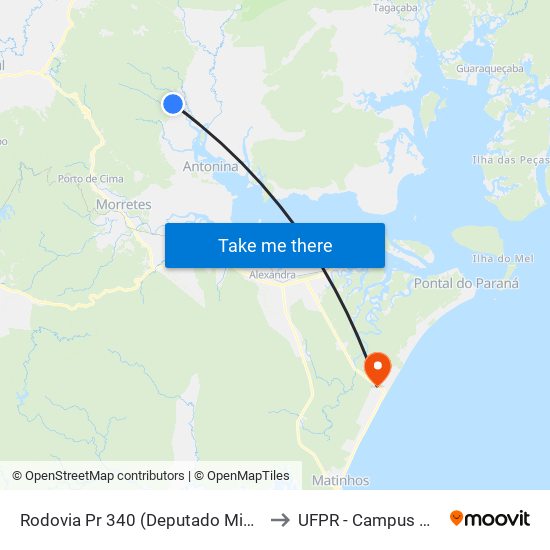 Rodovia Pr 340 (Deputado Miguel Bufara) to UFPR - Campus Marissol map