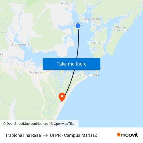 Trapiche Ilha Rasa to UFPR - Campus Marissol map