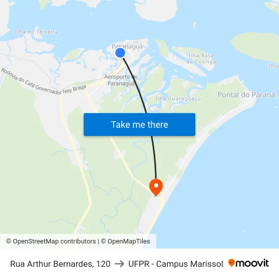 Rua Arthur Bernardes, 120 to UFPR - Campus Marissol map