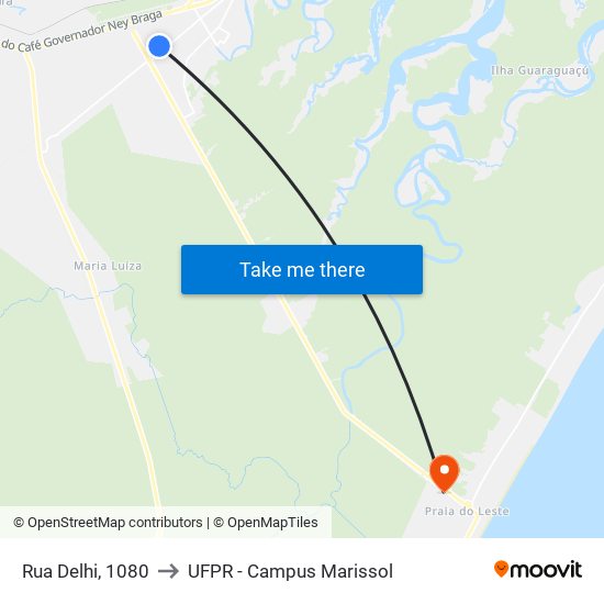 Rua Delhi, 1080 to UFPR - Campus Marissol map