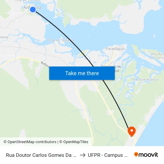 Rua Doutor Carlos Gomes Da Costa, 184 to UFPR - Campus Marissol map