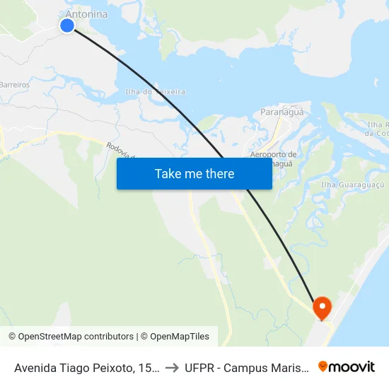 Avenida Tiago Peixoto, 1575 to UFPR - Campus Marissol map
