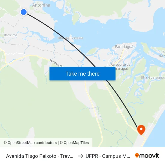 Avenida Tiago Peixoto - Trevo Pr 340 to UFPR - Campus Marissol map